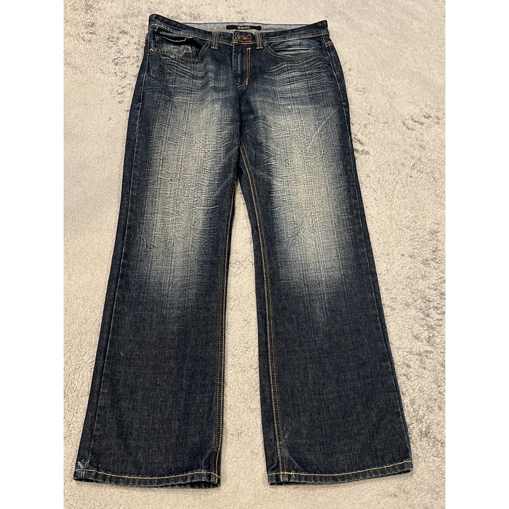 CJ Black Mens Wide Leg Jeans Dark Wash Faded Whiskered Denim 32x30 33x30 Actual